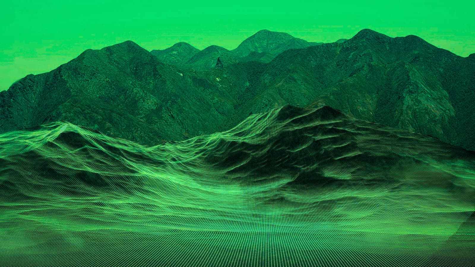 Renderização da Serra da Mantiqueira em tons de verde
